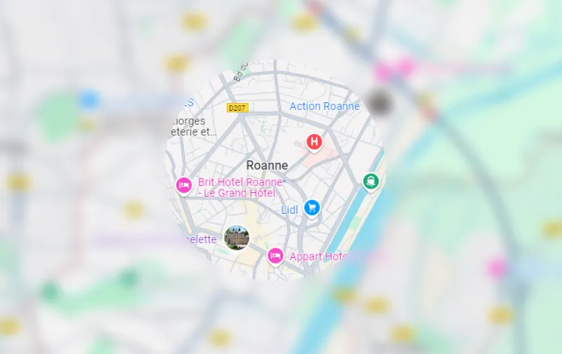 capture d'écran d'une carte Google Maps de Roanne, Agence SEO