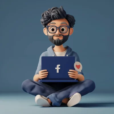 Un homme qui est derrière son ordinateur avec le logo Facebook